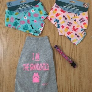 New Bundle Of 4 Little Doggie Xs T-shirt 6.5”x10” Tropical Scarves 4” & Collar